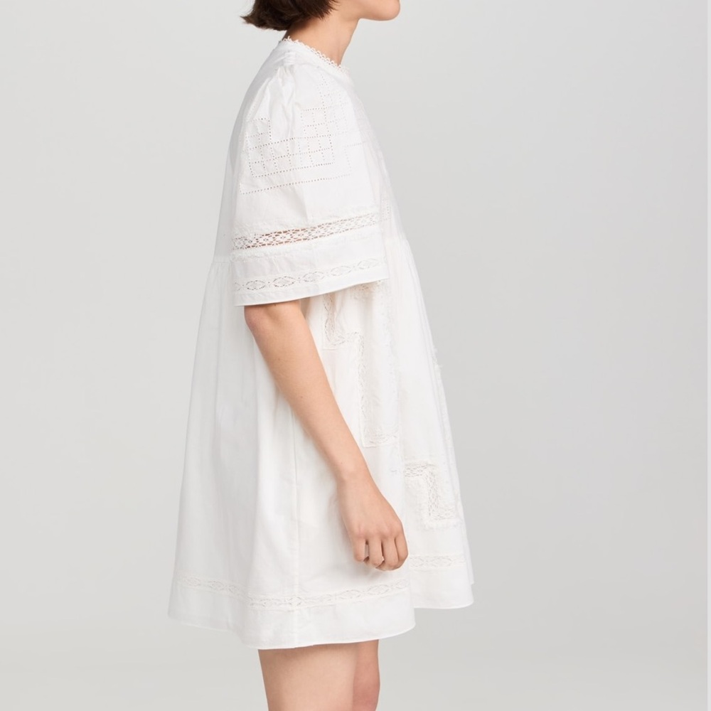 Sea New York White Eyelet Mini Dress Size M Cotton Summer Dress Boho Chic - Picture 6 of 9